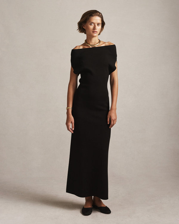 p. johnson Coralie Off Shoulder Knit Dress - Black