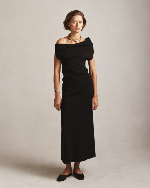 P. Johnson Coralie Off Shoulder Knit Dress - Black