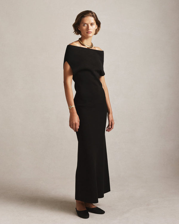 P. Johnson Coralie Off Shoulder Knit Dress - Black