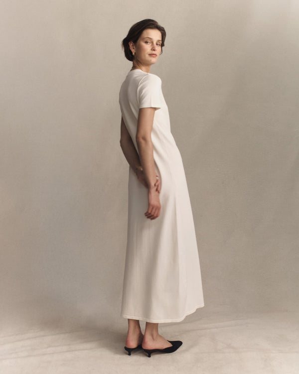 P. Johnson Crepe Knit Tee Dress - Off White