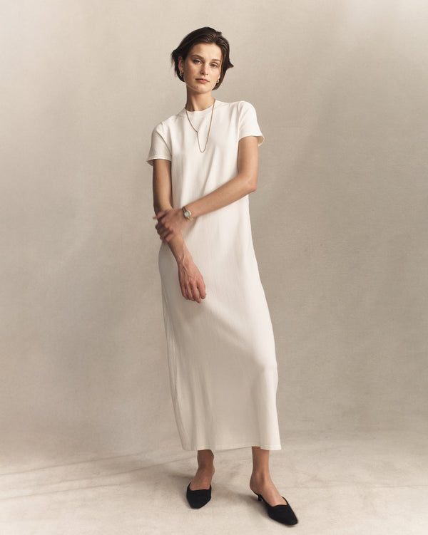 P. Johnson Crepe Knit Tee Dress - Off White