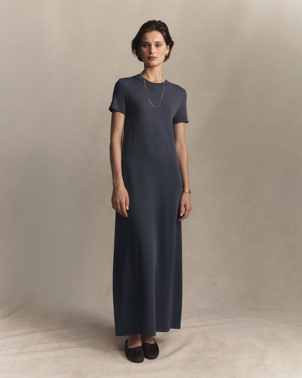 p. johnson Crepe Knit Tee Dress - Oily Blue