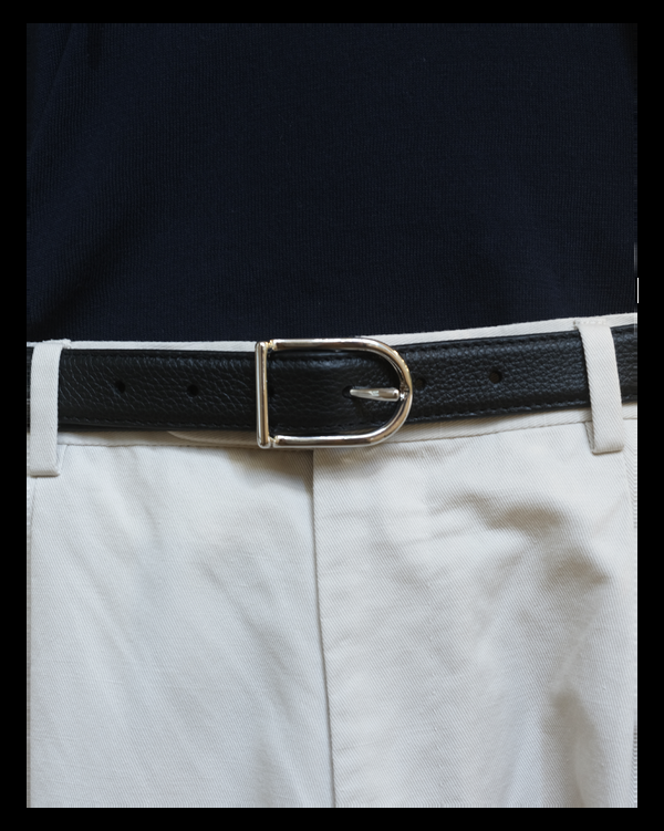 P. Johnson D Buckle Belt - Black Pebble Leather