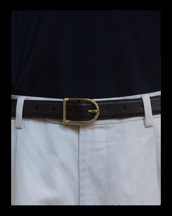 P. Johnson D Buckle Belt - Chocolate Pebble Leather