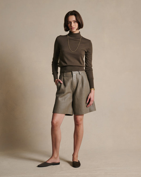 P. Johnson Delphine Leather Shorts - Taupe
