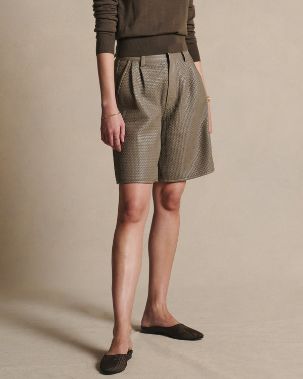 p. johnson Delphine Leather Shorts - Taupe
