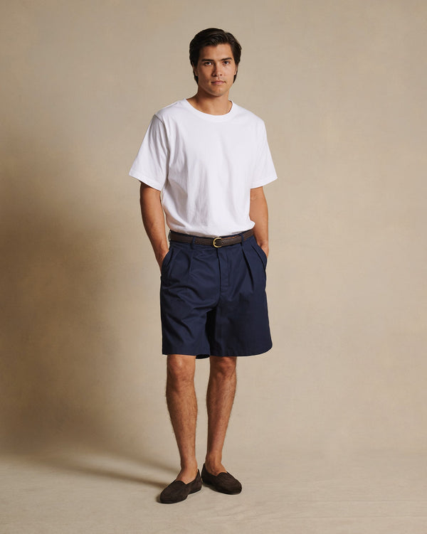 P. Johnson Double Pleated Chino Shorts - Navy