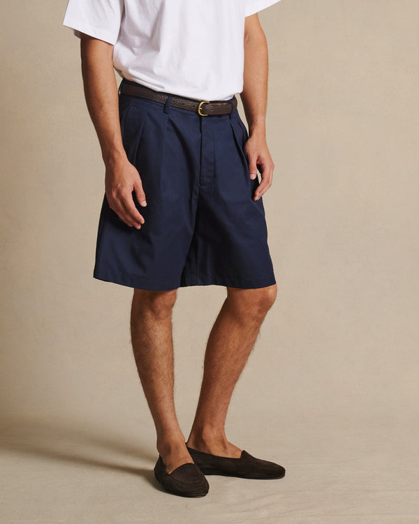 P. Johnson Double Pleated Chino Shorts - Navy