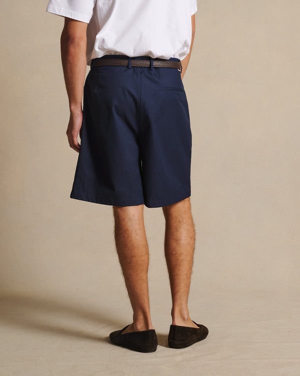 P. Johnson Double Pleated Chino Shorts - Navy
