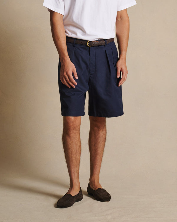 p. johnson Double Pleated Chino Shorts - Navy
