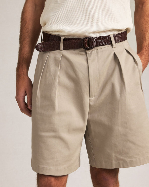 P. Johnson Double Pleated Chino Shorts - Oatmeal