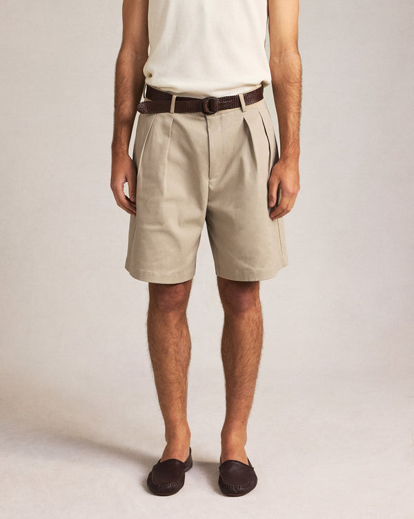 p. johnson Double Pleated Chino Shorts - Oatmeal
