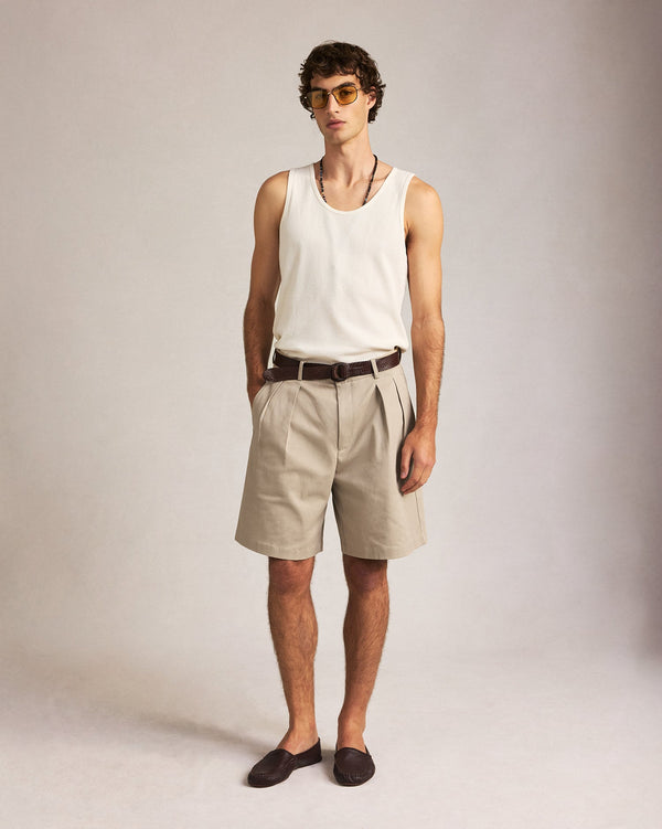 P. Johnson Double Pleated Chino Shorts - Oatmeal