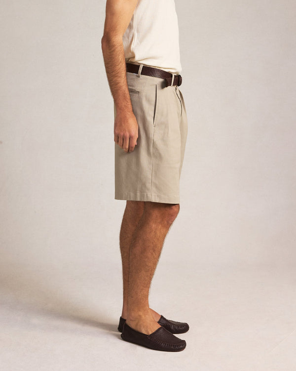 P. Johnson Double Pleated Chino Shorts - Oatmeal