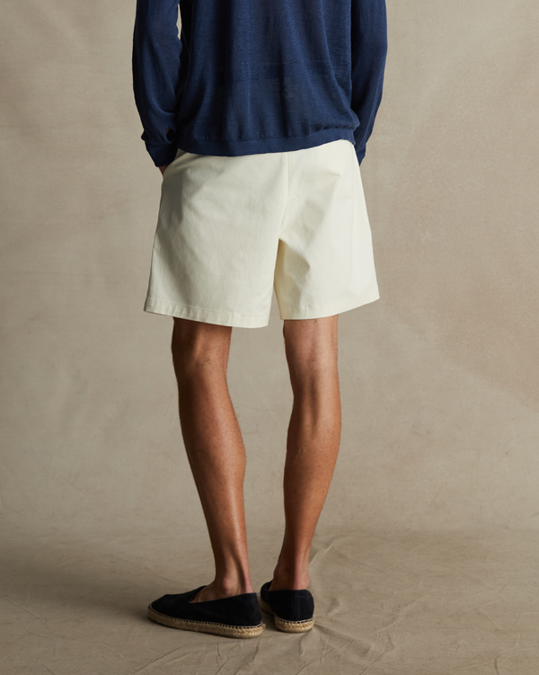 P. Johnson Double Pleated Chino Shorts - Off White