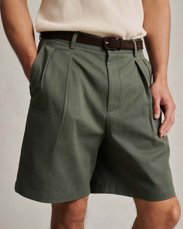 P. Johnson Double Pleated Chino Shorts - Sage Green