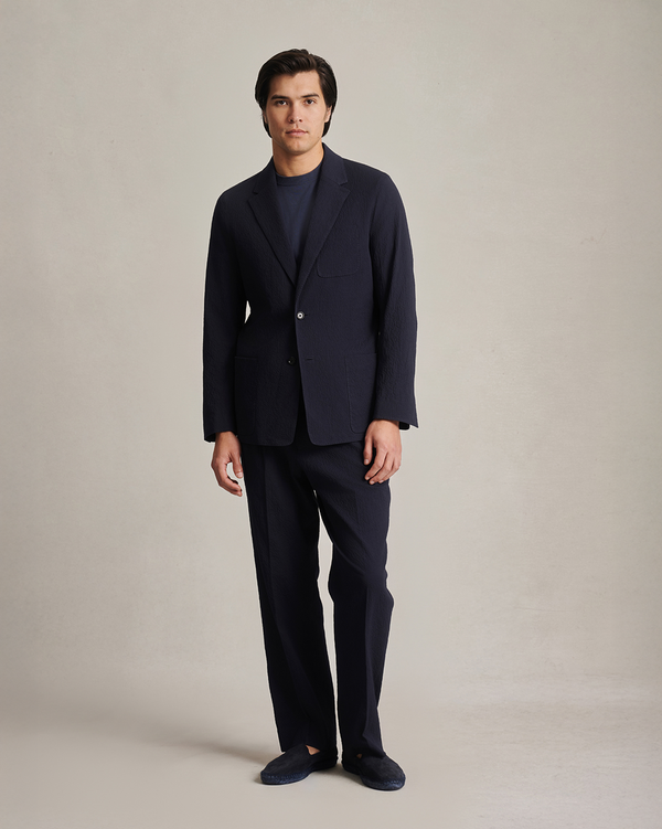 P. Johnson Double Pleated Trousers - Navy Seersucker