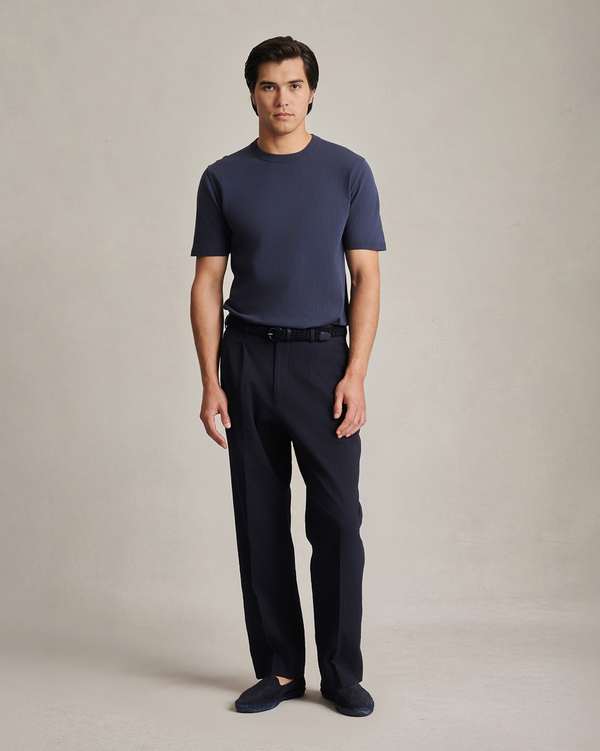 P. Johnson Double Pleated Trousers - Navy Seersucker