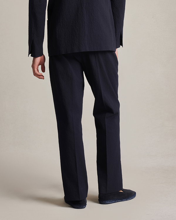 P. Johnson Double Pleated Trousers - Navy Seersucker