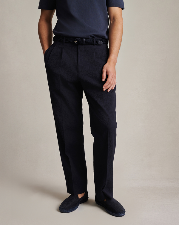 p. johnson Double Pleated Trousers - Navy Seersucker