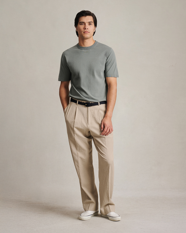 P. Johnson Double Pleated Trousers - Taupe Seersucker