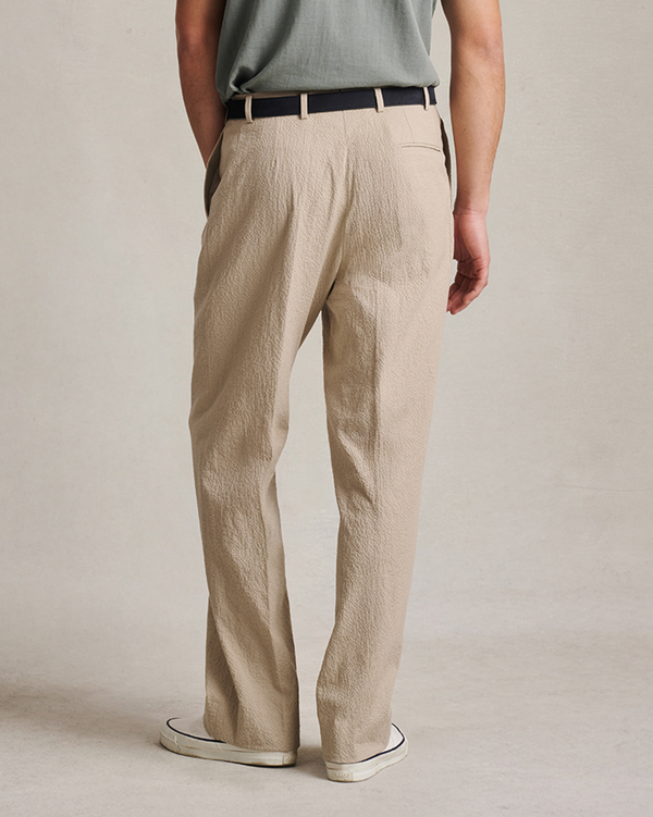 P. Johnson Double Pleated Trousers - Taupe Seersucker