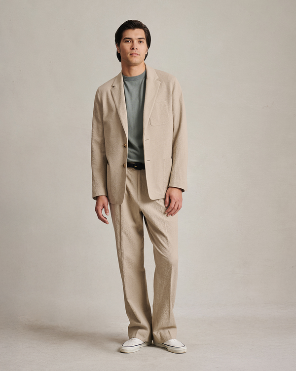 P. Johnson Double Pleated Trousers - Taupe Seersucker
