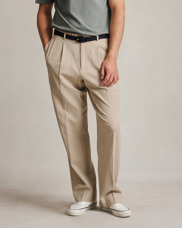 p. johnson Double Pleated Trousers - Taupe Seersucker