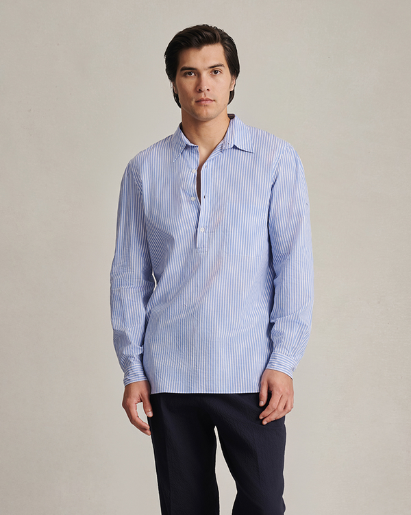 P. Johnson Fine Twill Popover - Blue & White Stripe