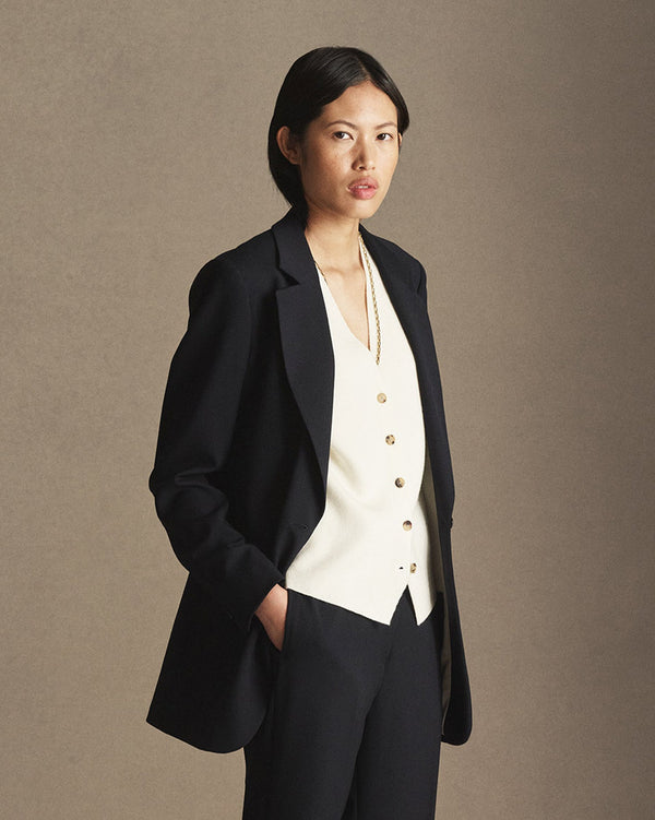 P. Johnson Georgia House Cut Blazer - Navy Wool Twill