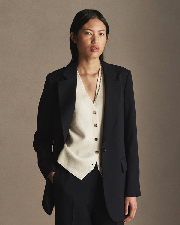 p. johnson Georgia House Cut Blazer - Navy Wool Twill