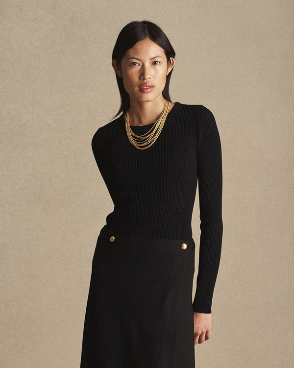 P. Johnson Georgia Rib Knit Long Sleeve Tee - Black