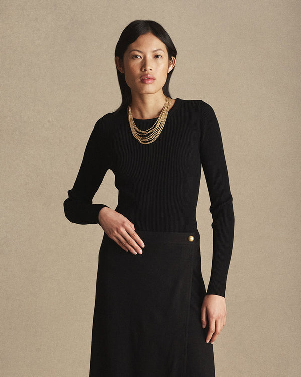 p. johnson Georgia Rib Knit Long Sleeve Tee - Black