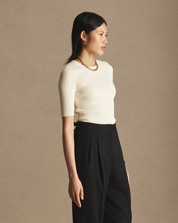 P. Johnson Georgia Rib Knit Tee - Off White