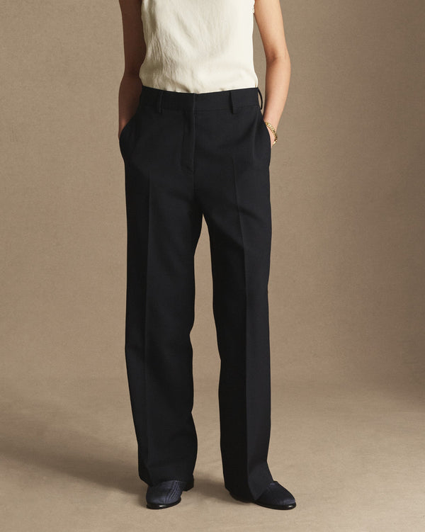 p. johnson Georgia Straight Trouser - Navy Wool Twill