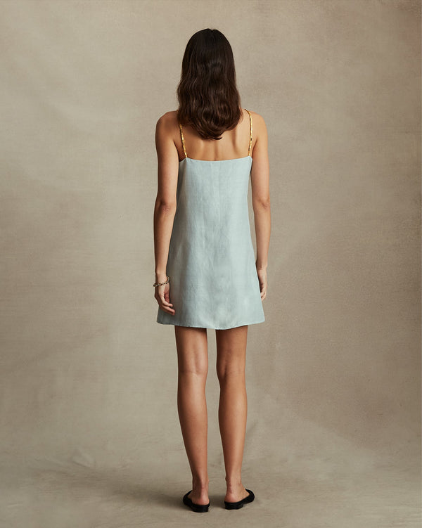 P. Johnson Helena Beaded Mini Dress - Dusty Blue