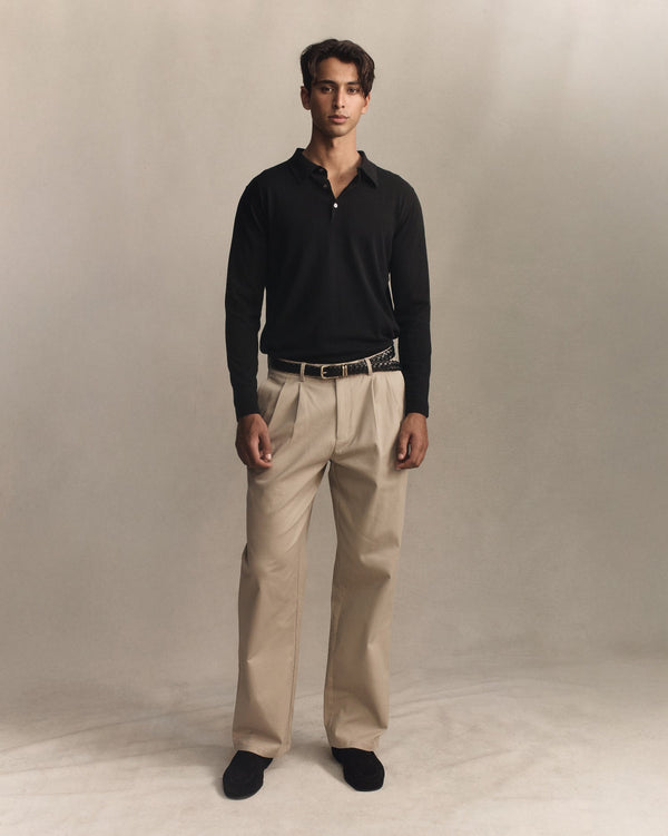 P. Johnson Ice Cotton Long Sleeve Polo - Black