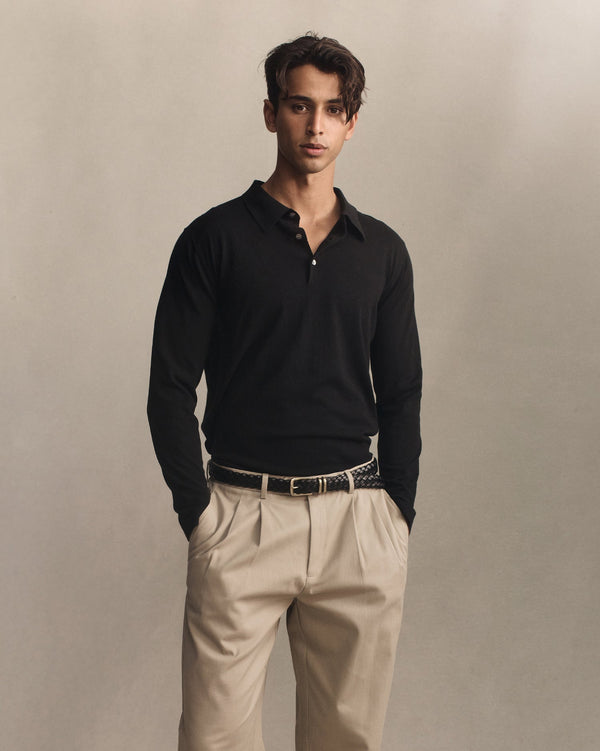 p. johnson Ice Cotton Long Sleeve Polo - Black