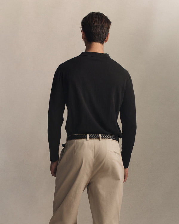 P. Johnson Ice Cotton Long Sleeve Polo - Black