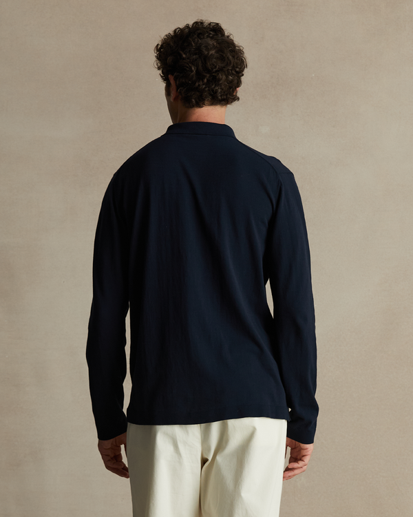 P. Johnson Ice Cotton Long Sleeve Polo - Navy