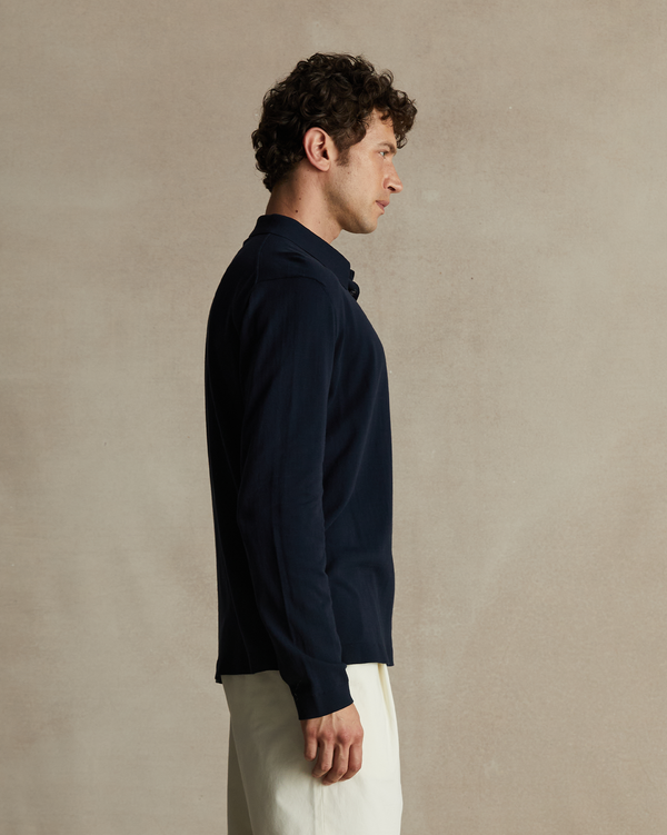 P. Johnson Ice Cotton Long Sleeve Polo - Navy