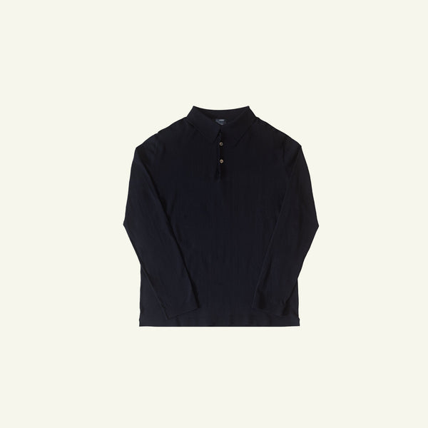 P. Johnson Ice Cotton Long Sleeve Polo - Navy