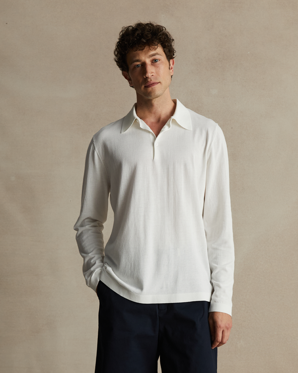P. Johnson Ice Cotton Long Sleeve Polo - Off White