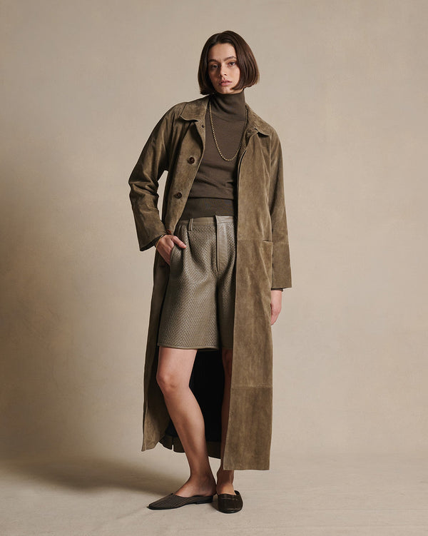 P. Johnson Isabella Suede Trench Coat - Taupe