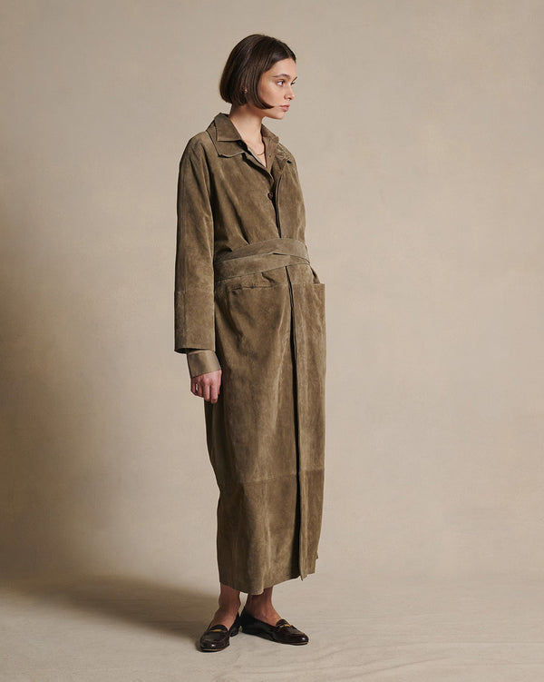 P. Johnson Isabella Suede Trench Coat - Taupe