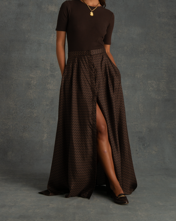 p. johnson Kahlo Skirt - Chocolate Chainmail Silk