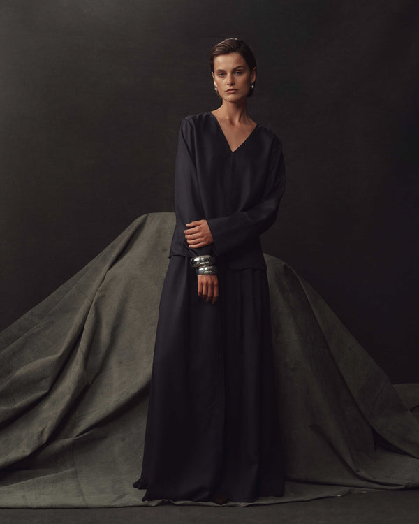 P. Johnson Kahlo Skirt - Navy Dupioni