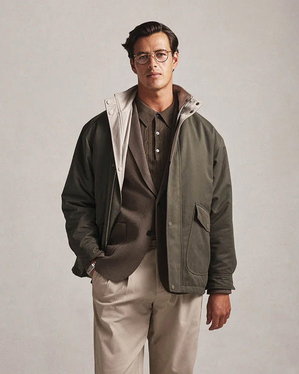 p. johnson Leon Reversible Park Jacket - Moss & Beige