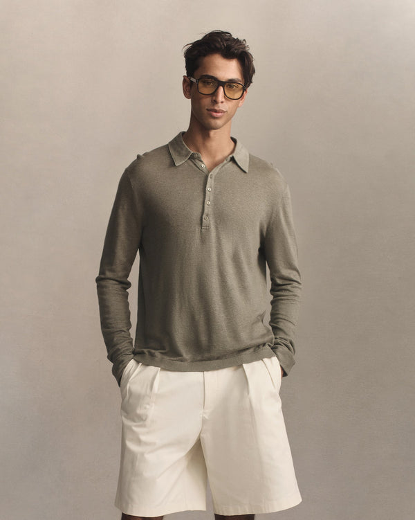 p. johnson Linen Polo - Moss