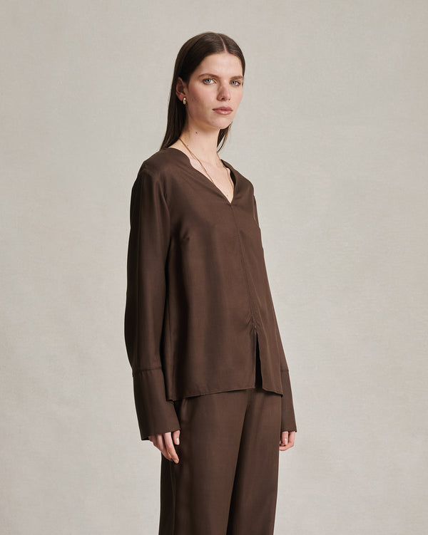 P. Johnson Maria Blouse - Chocolate Dupioni